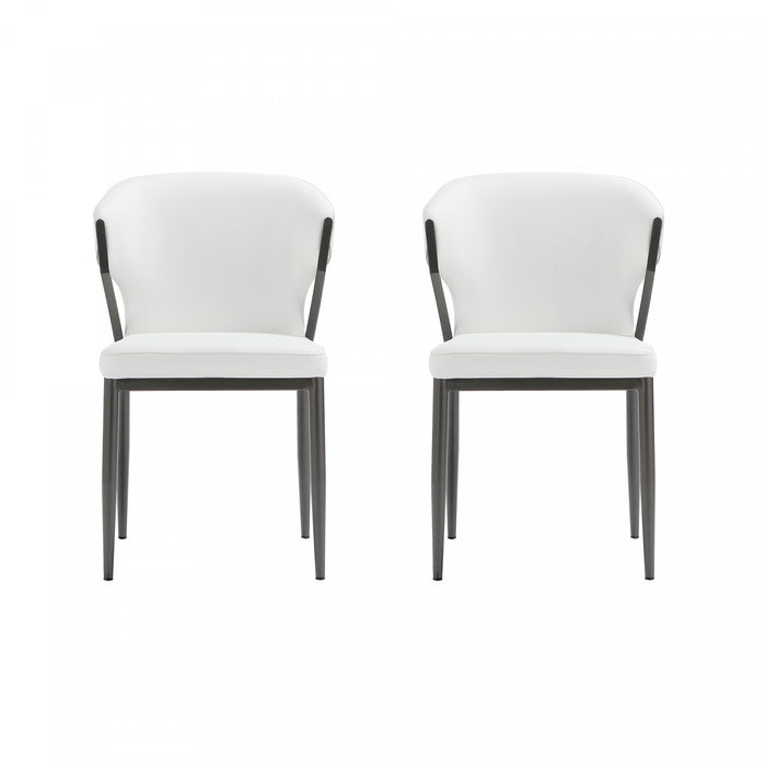 Kirsten Modern Metal Vegan Leather Dining Chair in White - Set of 2 Armoire