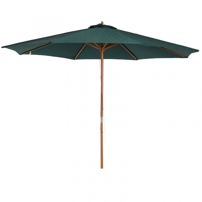 Outsunny 10ft Wooden Patio Umbrella With Rope Pulley Mechanism, Dark Green