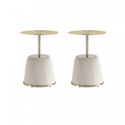 Anderson Modern Metal Top Upholstered End Table in Cream - Set of 2 | Table d’appoint moderne Anderson a plateau en metal et revetement creme – Lot de 2