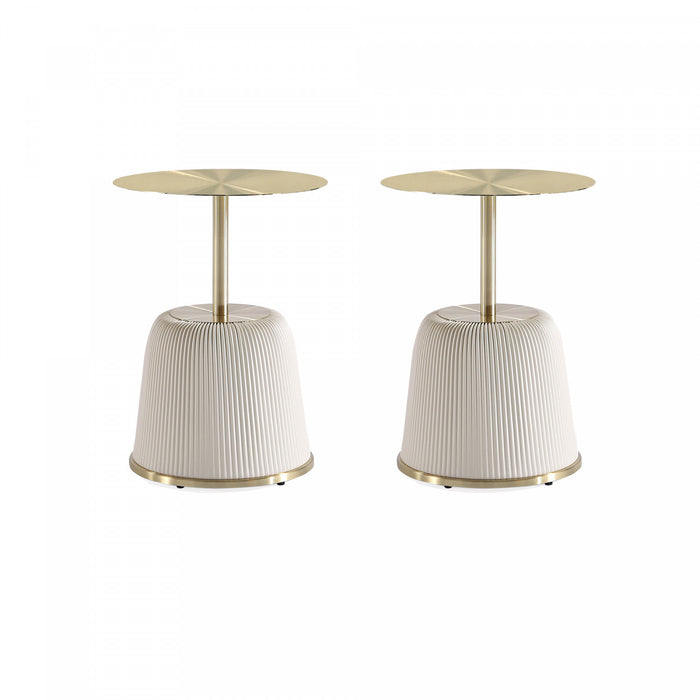 Anderson Modern Metal Top Upholstered End Table in Cream - Set of 2