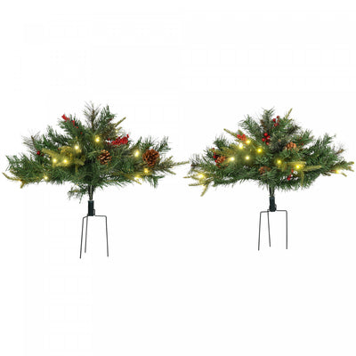 Homcom 2 Pack 1.5ft Prelit Artificial Christmas Tree Outdoors|Homcom Paquet De 2 Sapins De Noel Artificiels Pre-eclaires