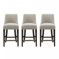Beever Modern Chenille Wood Counter Stool in Taupe - Set of 3 Bar Stool 