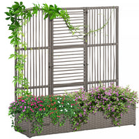 Outsunny Rattan Outdoor Planter With Trellis, Raised Garden Bed, Grey