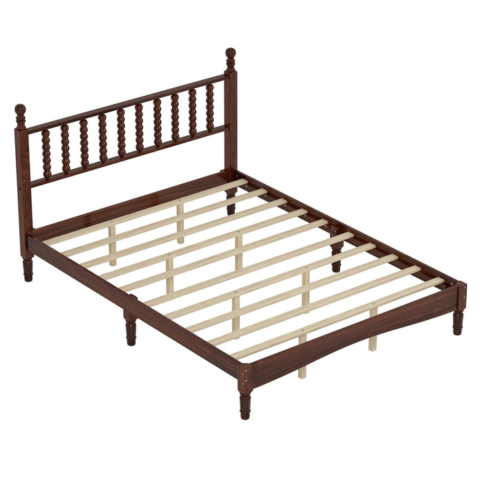 Oliver Retro Wood Platform Bed with Gourd Shaped Headboard - Dark Brown 