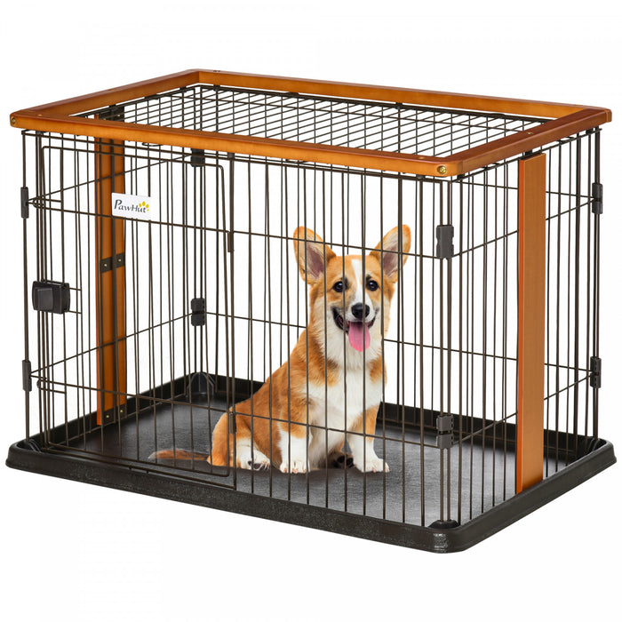 Pawhut Steel Dog Crate Cage, Lightweight Puppy Kennel, With Front Door, Secured Latch, No Leak Tray, For Small & Medium Sized Dog, 35\" X 22.5\" X 23.5\"