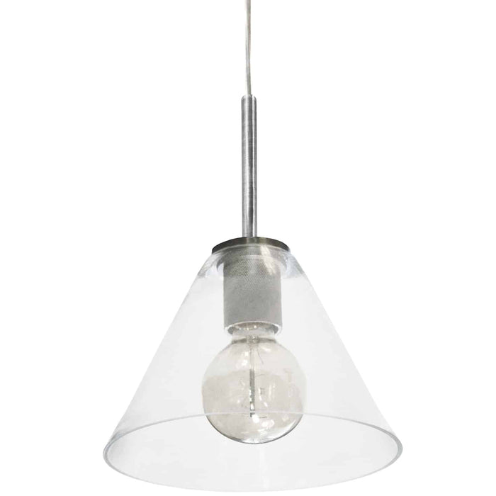 Dainolite Roswell 1 Light Pendant Large Satin Chrome Clear Glass Lamp