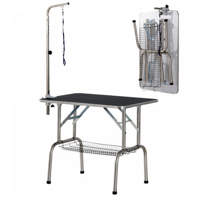 Pawhut Dog Grooming Table With Adjustable Grooming Arm, Pet Grooming Table For Dogs With Storage She|Pawhut Table De Toilettage Pour Chien En Acier Inoxydable De 36 Pouces De Qualite Garantie Avec Bras