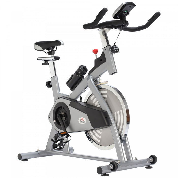 Soozier Upright Exercise Bike, Home Gym Cycling Fitness Machine, Equipment With Adjustable Resistance, Lcd Monitor, Bottle Holder, Sliver