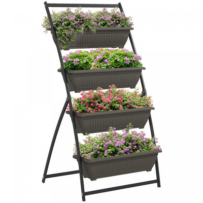 Outsunny 4-tier Vertical Raised Garden Bed With 4 Planter Boxes, Outdoor Plant Stand Grow Container |Outsunny Lit De Jardin Sureleve Vertical De 4 Niveaux Avec 4 Boites De Jardiniere, Support De Plante