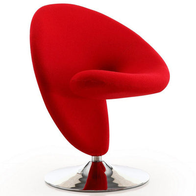 Manhattan Comfort Curl Polished Chrome Wool Blend Swivel Accent Chair - Red|Fauteuil d’appoint pivotant Curl de Manhattan Comfort en chrome poli et en mélange de laine - rouge