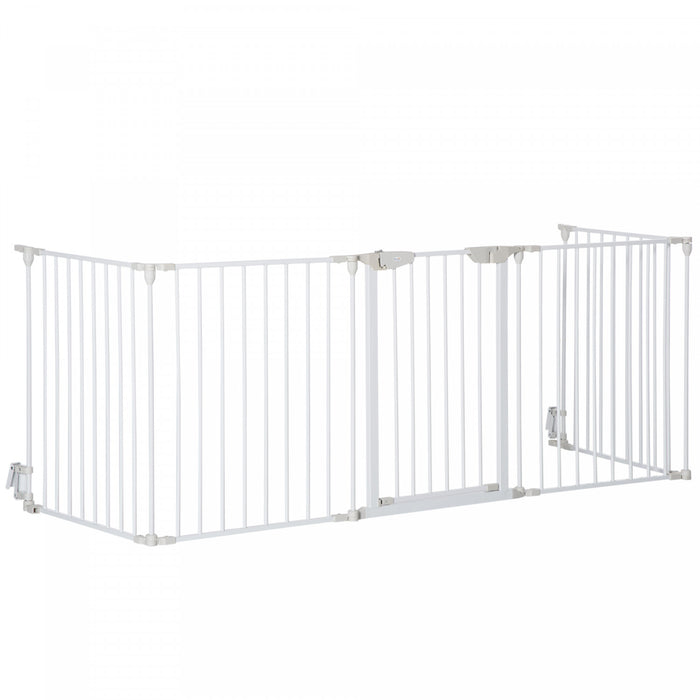 Pawhut Dog Playpen Indoor, Foldable Pet Fence Puppy Pen For Small Medium Dogs With Door, 5 Panels, 29 Inch Tall, For Stairway, Doorway, Hallway, White