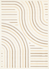 Florence Cream Beige Brown Curved Lines Design Rug, 4'7