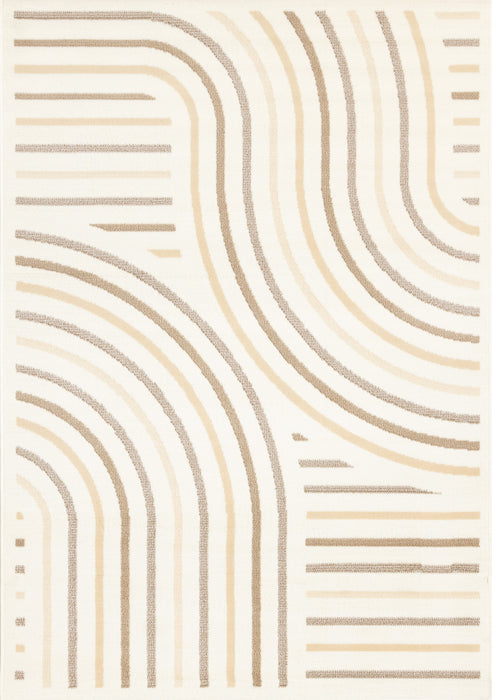 Florence Cream Beige Brown Curved Lines Design Rug, 4'7\" x 6'7\" Indoor Area Rug