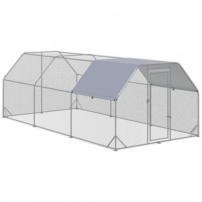 Pawhut Metal Chicken Coop For 15-18 Chickens, Walk In Chicken Run Outdoor With Cover For Backyard Farm, 18.7' X 9.2' X 6.4'