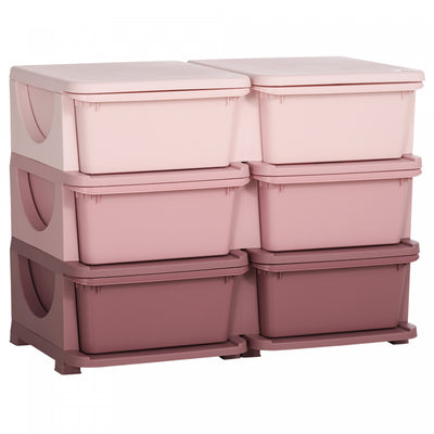 Qaba Kids Toy Storage Organizer With 6 Plastic Bins, 3 Tier Drawer Chest Utility For Kids Bedroom Nu|Qaba Unite De Rangement Pour Enfants A 3 Niveaux, Coffre A 6 Tiroirs, Organisateur De Jouets, Bacs E