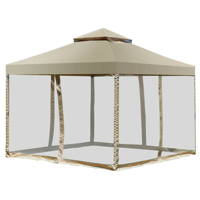 Costway 2-tier 10'x10' Gazebo Canopy Shelter Awning Tent Patio Garden Screw-free Structure Brown