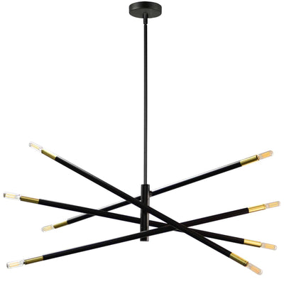 Dainolite Wand 8 Light Chandelier Small Matte Black/Aged Brass Lamp|Petit lustre Wand de Dainolite avec fini noir mat et laiton vieilli et 8 ampoules