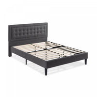 Dachelle Upholstered Platform Bed with Headboard in Dark Grey - Queen Size 