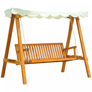 Outsunny 3 Seater Patio Swing Chair With Canopy Outdoor Wooden Swing Bench Hammock For Garden, Poolside, Backyard
