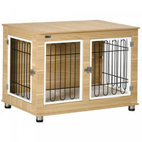 Pawhut Pet Crate End Table With Soft Cushion, Double-door Dog Crate Furniture For Medium Large Dogs,