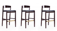 Klismos Mid-Century Modern Wood Upholstered Barstool in Black - Set of 3 