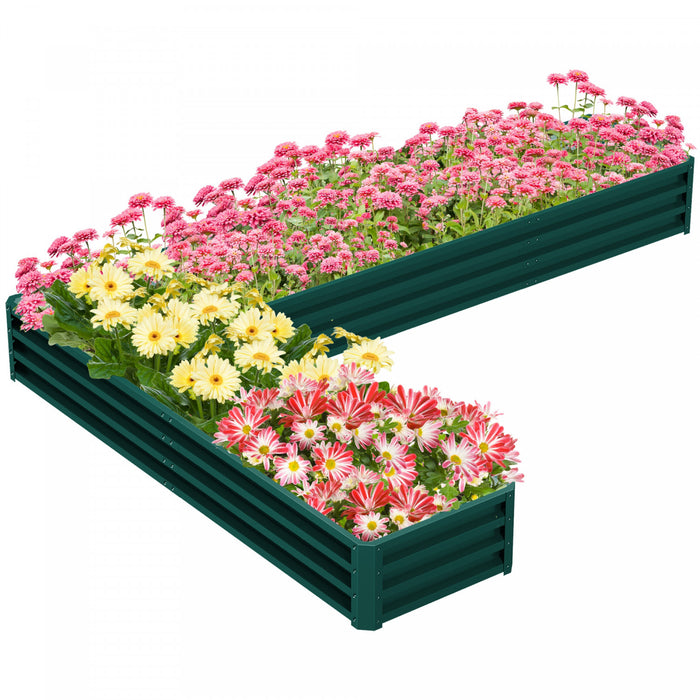 Outsunny L-shaped Raised Garden Bed, 82\" X 109\" X 12\" Galvanized Steel Planter Box With Multi-reinforced Rods For Vegetables, Flowers And Herbs, Green