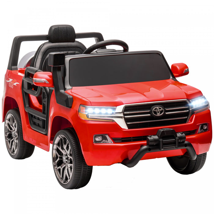 Qaba 12v Electric Powered Ride-On Car For Kids, Toyota Land Cruiser Licensed Kids Car With Parent Remote Control, Four Wheel Spring Suspension, Soft Start, Led Light, Music, Horn, Red