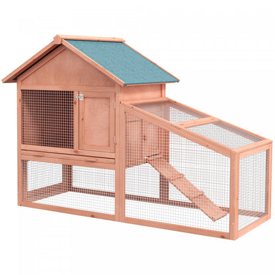 Pawhut 2 Tier Rabbit Hutch Outdoor Bunny House Guinea Pig Cage With Removable Tray, Ramp, Asphalt Ro|Pawhut Clapier A Lapin A 2 Niveaux En Bois Massif Maison Pour Petits Animaux Habitat Exterieur Resis