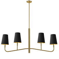 Dainolite Eleanor 4 Light Horizontal Chandelier Aged Brass Black/Gold Shades Lamp