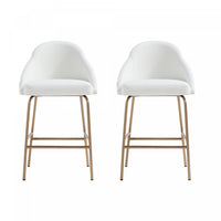 Gracie Modern Metal Upholstered Counter Stool in White and Gold - Set of 2 