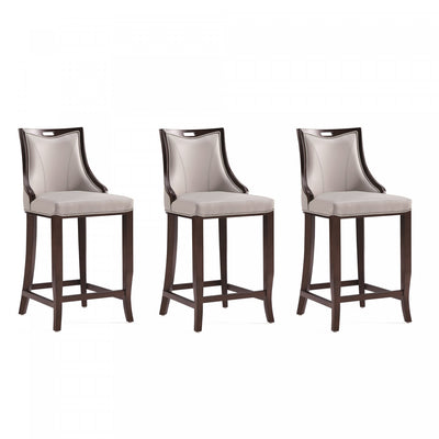 Emperor Traditional Wood Upholstered Barstool in Light Gray - Set of 3 | Tabouret de bar en bois traditionnel Emperor avec assise rembourree, gris clair – Lot de 3