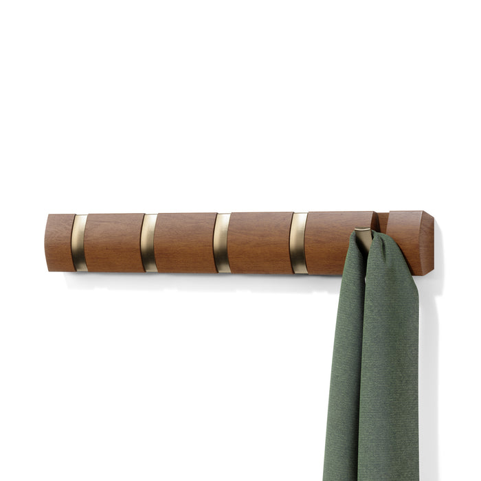 Umbra 5 Flip Wall-Mounted Hooks - Light Walnut and Gold