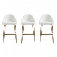 Gracie Modern Metal Upholstered Barstool in White and Gold - Set of 3