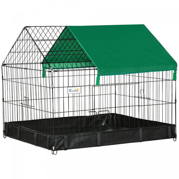 Pawhut Metal Rabbit Cage With Water-resistant Cover, Outdoor Small Animal Cage, Cat Playpen Kennel Enclosure, Black