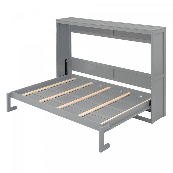 Evelyn Space-Saving Murphy Wall Bed with Foldable Cabinet Design,Queen Size,Grey Queen Bed