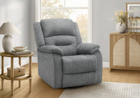 Large Upholstered Power Reclining Chair, Usb Ports Included, Blue Fabric, Transitional Recliner