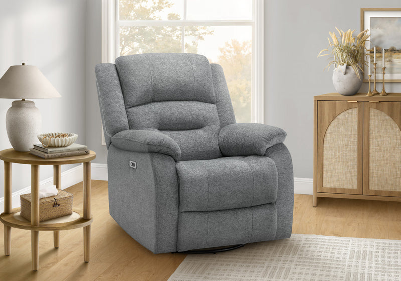 Large Upholstered Power Reclining Chair, Usb Ports Included, Blue Fabric, Transitional Recliner
