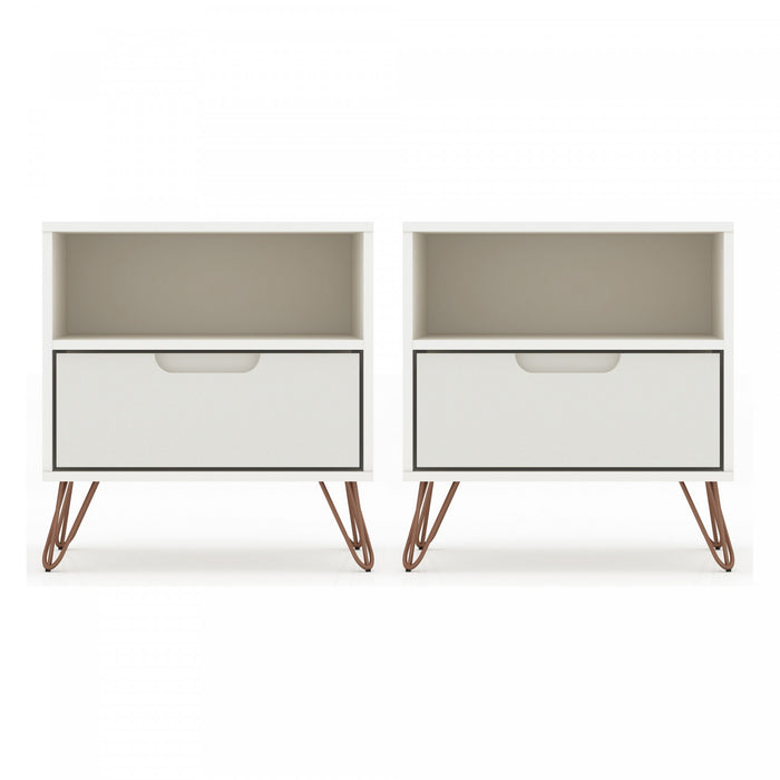 Rockefeller Mid-Century Modern 20\" Nightstand in Off White (1-Drawer) - Set of 2