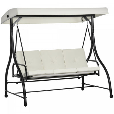 Outsunny 3 Seater Patio Swing Chair With Canopy Convertible Porch Swing Bed|Outsunny Balancoire De Patio 3 Places, Lit Balancoire De Porche Convertible