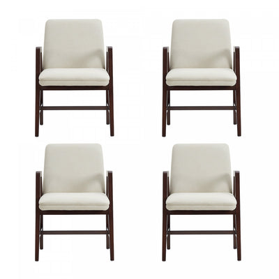 Stella Modern Velvet Wood Armchair in Cream - Set of 4 | Fauteuil moderne Stella en velours avec accoudoirs en bois, creme - Lot de 4