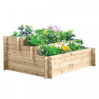 Outsunny 3-tier Wood Raised Garden Bed, Elevated Planting Box, Outdoor Vegetable Flower Container, H