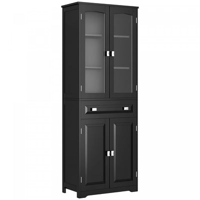 HOMCOM 63" Kitchen Pantry Storage Cabinet w/Adjustable Shelves Glass Door