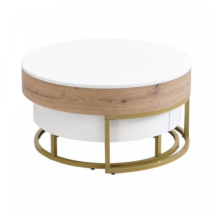 Sherry 31.5\" Round Engineered Wood Lift-top Nesting Coffee Table With Drawers, White