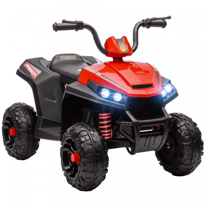 Qaba 12v Electric Car For Kids, Battery Powered Ride-On Quad Kids Atv With Four Wheels Spring Suspension, Forward & Backward, Led Light, Mp3, Music, Kids Electric Car For Boys Girls, Red