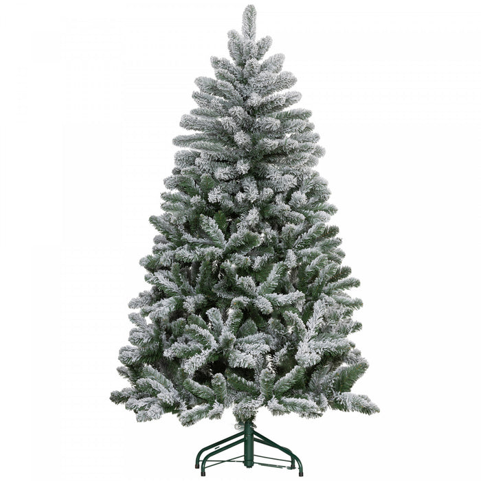 Homcom 5ft Flocked Artificial Christmas Tree With Metal Stand, Hinged Tips