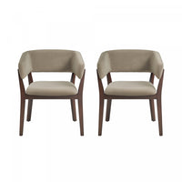Blake Modern Faux Mohair Wood Armchair in Linen - Set of 2 Dining Chair
