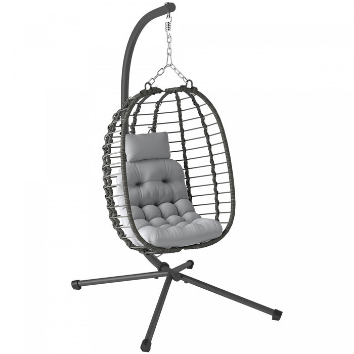 Outsunny Hanging Egg Chair with Stand, Foldable Wicker Rattan Swing Chair