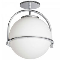 Dainolite Paola 1 Light Semi-flush Mount Polished Chrome White Opal Glass Lamp