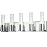 Dainolite Tube 5 Light Vanity Light Polished Chrome Clear Fluted Glass Lamp