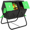 Outsunny 34.5 Gallon Dual Chamber Compost Bin, Rotating Composter, Compost Tumbler with 24 Ventilation Openings and Steel Legs, Green